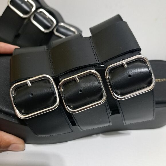 Anthropologie Triple Buckle Straps Chunky Platform Sandals Goth Boho Sz 38 Black - Picture 15 of 16